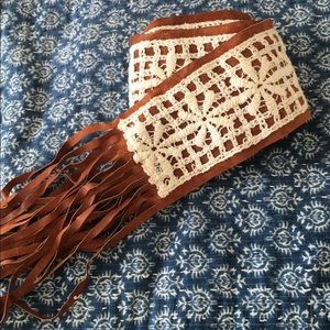 Anna Sui Leather / Crochet Embroidered Belt